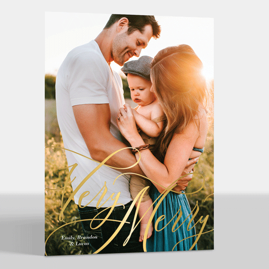 Big Very Merry Gold Foil Pressed Flat Holiday Photo Cards